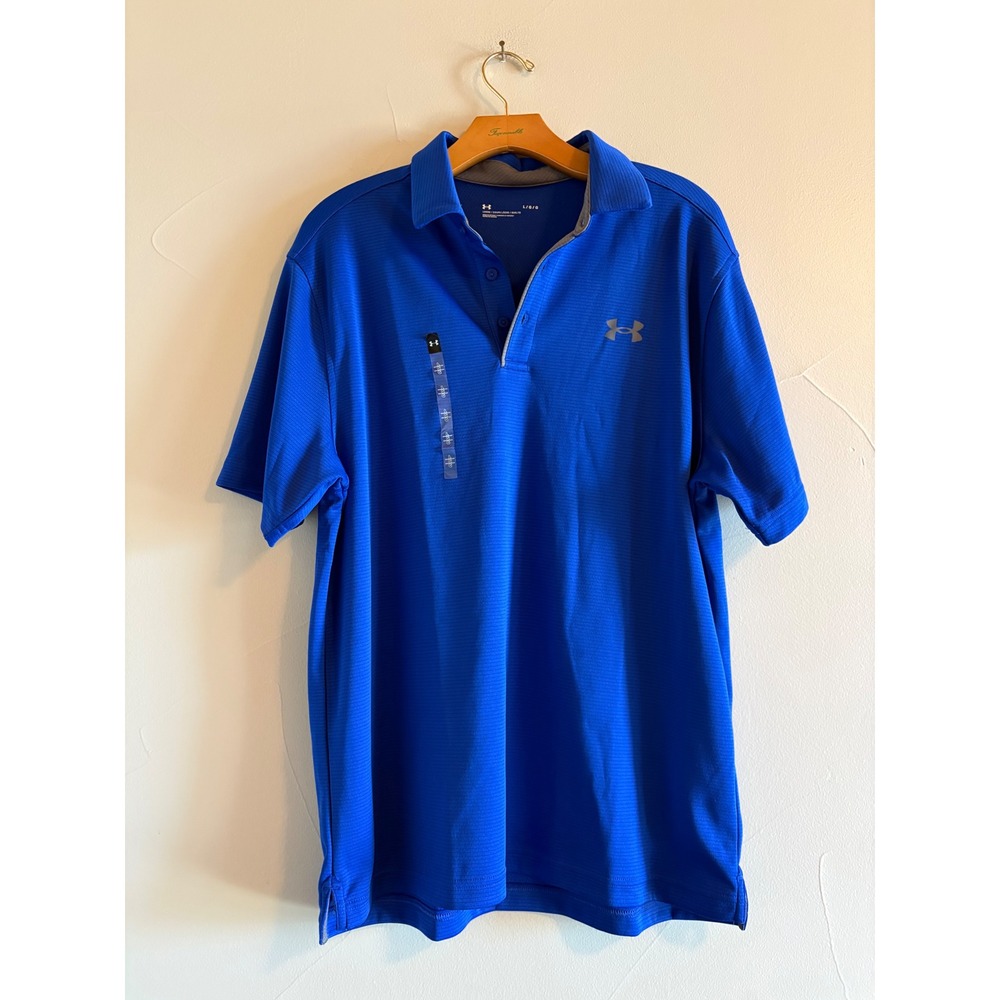 Under Armour Tech Polo Shirt Royal Blue Loose Fit Short Sleeve 1290140-400 L